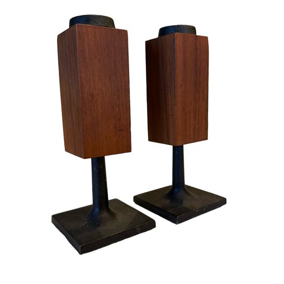 Random Industries Candleholder Danish teak and cast iron MCM vintage - Picture 2 of 12